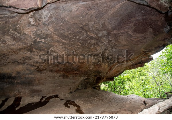 Raisen, Madhya Pradesh, India: 05 July 2022
Paintings on wall of caves believed to be made by primitive cave
dwellers at Bhimbetka a UNESCO World Heritage near Bhopal Raisen,
Madhya Pradesh, India