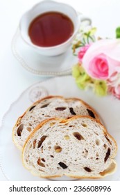 Raisin and walnut bread and tea