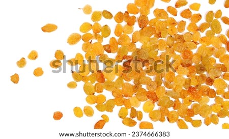 Raisins pile isolated on white background, top view
