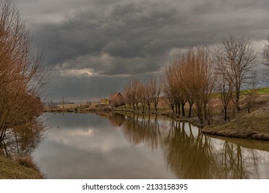 Raj Pond Near Jicin Town In Winter Dark Cloudy Day