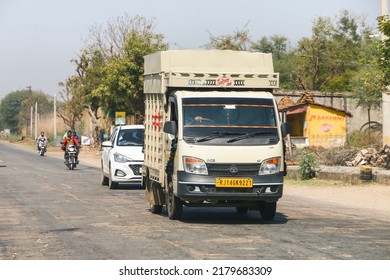 Rajasthan, India - March 2, 2022: Small Agricultural Truck Tata Ace At An Intercity Road.