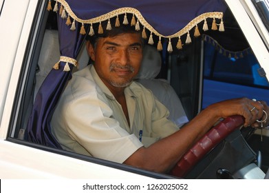 Rajasthan, India - March 25, 2006: Portrait Of The Driver Of A Hearse On The Streets Of The City Of Jaisalmer