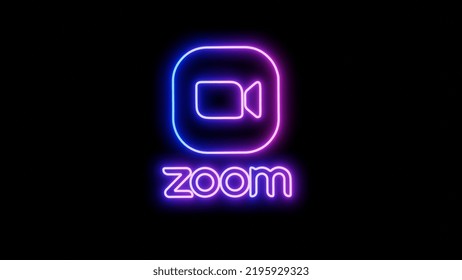 Rajasthan, Jaipur, India- 15 ‎august ‎2022 :Zoom Video Call Logo In Neon Light Neon Sign And Neon Light Concept Editorial Image