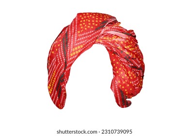 Rajasthani men's cotton printed paghdi (safa , turban) image, white background. - Shutterstock ID 2310739095