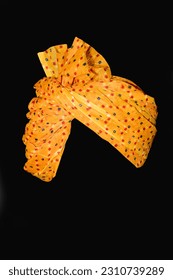 Rajasthani men's cotton printed paghdi (safa , turban) image, black background. - Shutterstock ID 2310739289