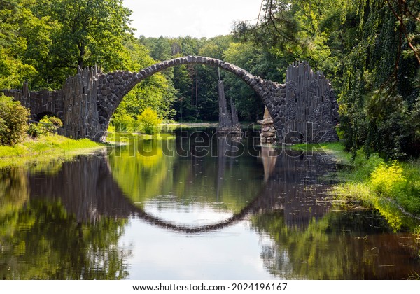 Rakotzbrucke Bridge Germany Reflecting Water Stock Photo 2024196167
