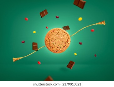 Raksha Bandhan cookies rakhi creative concept design for social media post  - Shutterstock ID 2179010321