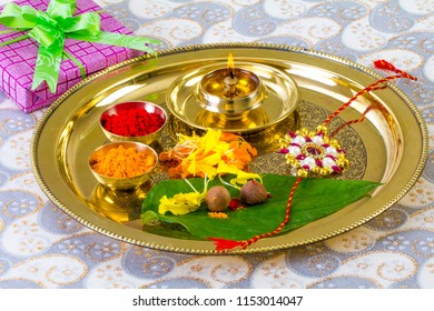 Raksha Bandhan Thali With Diya And Rakhi