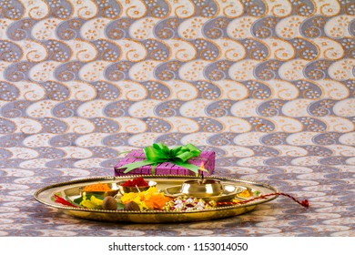 Raksha Bandhan Thali With Diya And Rakhi