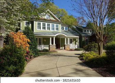 Raleigh, NC - April 2020: A Beautiful All American Neighborhood Home