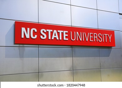 RALEIGH, NC, USA - SEPTEMBER 04, 2020 : Main Entrance Sign On Shiny Wall At North Carolina State University In Raleigh, North Carolina. It Is Largest University In Both North And South Carolina.