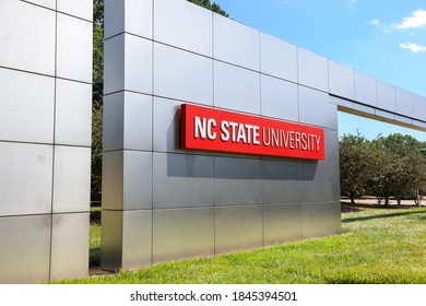 RALEIGH, NC, USA - SEPTEMBER 04, 2020 : Main Entrance Sign On Shiny Wall At North Carolina State University In Raleigh, North Carolina. It Is Largest University In Both North And South Carolina.