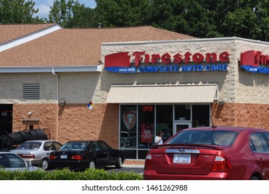 Raleigh, NC/United States- 07/25/2019: The Exterior Of A Firestone Repair Facility From Outside. 