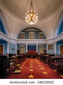 RALEIGH, NORTH CAROLINA - DECEMBER 13: Historic Senate Chamber Of The North Carolina State Capitol Building On December 13, 2014 In Raleigh, North Carolina