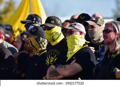 RALEIGH, NORTH CAROLINA - NOVEMBER 28, 2020: Proud Boys Participated In A Protest At The North Carolina Executive Mansion.