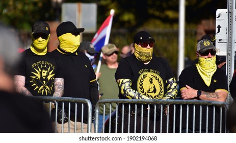 RALEIGH, NORTH CAROLINA - NOVEMBER 28, 2020: Proud Boys Participate In A Protest At The North Carolina