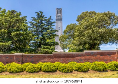 Raleigh, North Carolina, USA - May 21, 2021 - Memorial Bell Tower Of NC State University, Home Of The Wolfpack