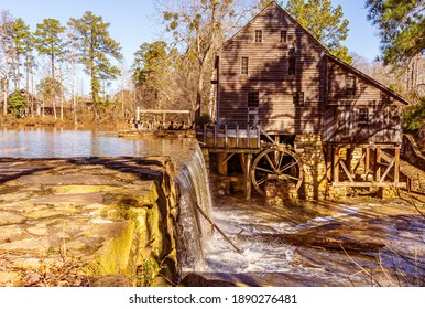 Raleigh, North Carolina USA-01 09 2021: Yates Mill Side View On A Winter Morning.