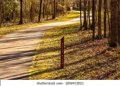 Raleigh, North Carolina USA-01 17 2021: The Neuse River Greenway On A Winter Hike.