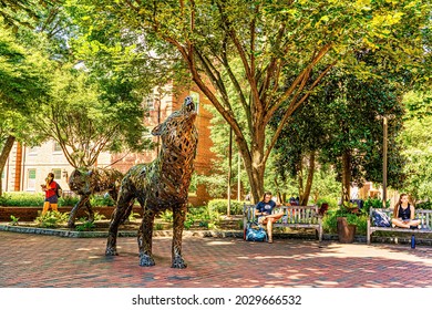 Raleigh, North Carolina USA-08 21 2021: North Carolina State University Students Rest In The Shade On The First Day Of Fall Semester Classes.