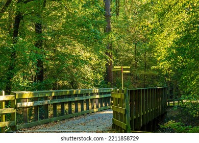 Raleigh, North Carolina USA-10 09 2022: The Neuse River Trail On A Fall Morning.