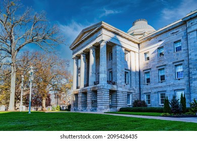 Raleigh, North Carolina USA-12 22 2021: The North Carolina State Capitol In Winter.