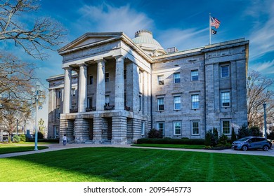 Raleigh, North Carolina USA-12 22 2021: The North Carolina State Capitol In Winter.