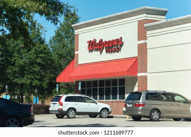 Raleigh, North Carolina/United States- 10/24/2018: The exterior of a Walgreens retail location.