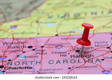 Raleigh Pinned On A Map Of USA 