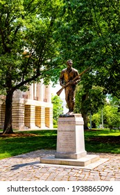 Raleigh, USA - May 12, 2018: Removed Bronze Statue Of Henry Lawson Wyatt By Sculptor Gutzon Borglum Who Was First American Confederate Civil War Casualty Soldier To Die At Battle Of Big Bethel