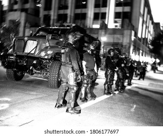 Raleigh,NC/USA 08282020 - Sheriff Stands Guard At The Wake County Justice Center After Black Lives Matter Protest Turned Violent The Night Before.