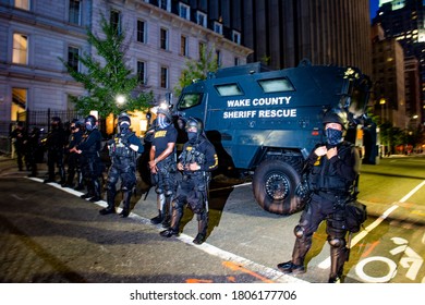 Raleigh,NC/USA 08282020 - Sheriff Stands Guard At The Wake County Justice Center After Black Lives Matter Protest Turned Violent The Night Before.