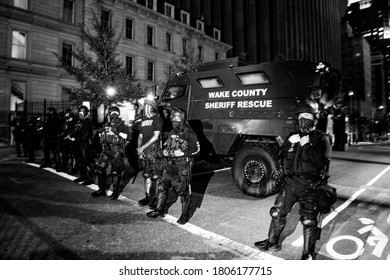 Raleigh,NC/USA 08282020 - Sheriff Stands Guard At The Wake County Justice Center After Black Lives Matter Protest Turned Violent The Night Before.