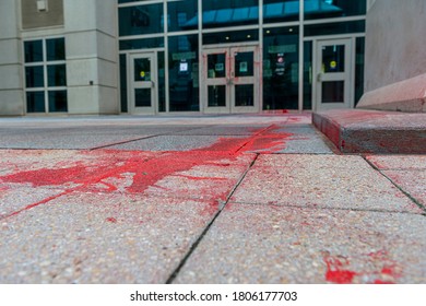 Raleigh,NC/USA 08292020 -Destruction At Wake County Justice Center After Black Lives Matter Protest That Turned Violent.