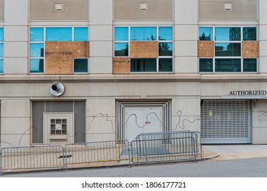 Raleigh,NC/USA 08292020 -Destruction At Wake County Justice Center After Black Lives Matter Protest That Turned Violent.