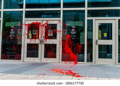 Raleigh,NC/USA 08292020 -Destruction At Wake County Justice Center After Black Lives Matter Protest That Turned Violent.