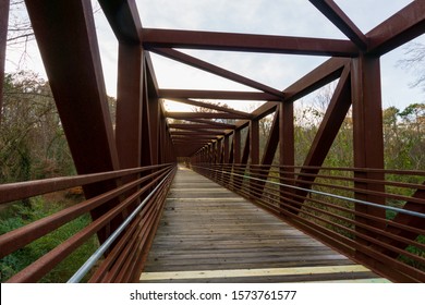 Raleigh,NC/USA-11/28/19:A Pedestrian Bridge Across The River On The Neuse River Trail.