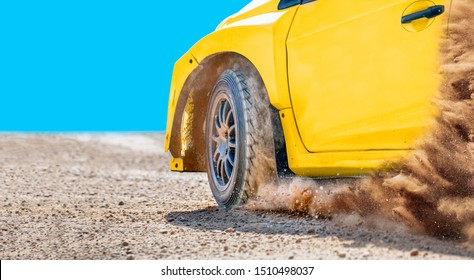 Rally Racing Car On Dirt Track.