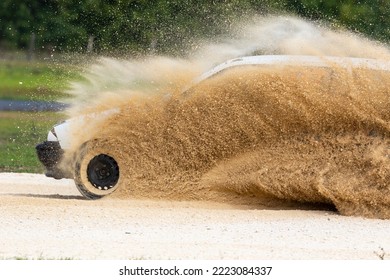 Rallycross Championship Modified Rally Car Driving On Slalom Course At The International Rally Event.