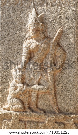 Ram bas relief statue in Hampi on temple pillar