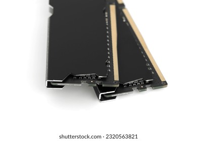 RAM for a computer on a white background. random access memory closeup isolated on white background.