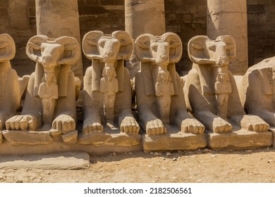 Ram headed sphinxes in the Amun Temple enclosure in Karnak, Egypt - Shutterstock ID 2182506561