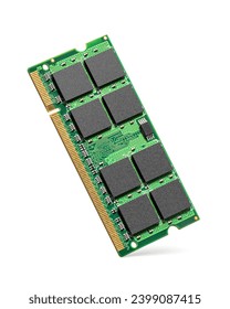 RAM laptop computer module isolated on white background. Memory chip board.