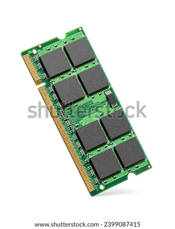 RAM laptop computer module isolated on white background. Memory chip board.