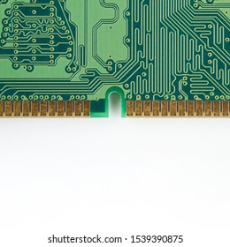 RAM memory. Chip close up , microelectronics , RAM macro , computer circuit on a white background. Operative memory for notebook or laptop computer, monoblock, isolated on white background