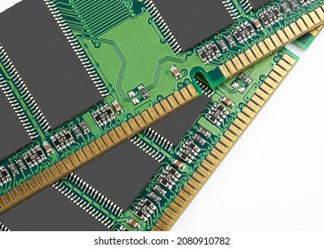RAM memory. Chip close up , microelectronics , RAM macro , computer circuit on a white background. Operative memory for notebook or laptop computer, monoblock, isolated on white background 