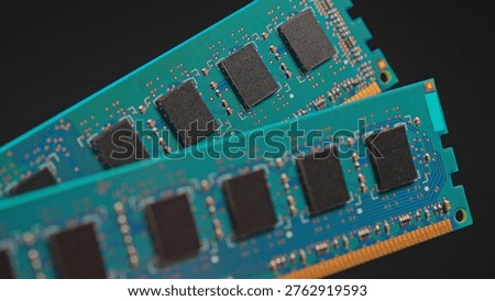 RAM memory sticks module macro view, computer hardware. RAM shortage and prices increase due AI boom high demand concept. AI data center and server manufacturing is consuming immense amounts of memory