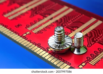 RAM module from the computer and bolts. close-up
