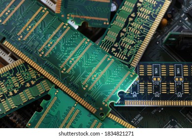 RAM modules, primarily used as main memory in personal computers, workstations, and servers. Big close-up. - Shutterstock ID 1834821271