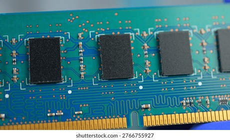 RAM Unit of the computer or DRAM, Dynamic Random Access Memory chips display. Concept of AI boom and massive shortage of RAM, driving prices high as tech giants hoard components for data centers.